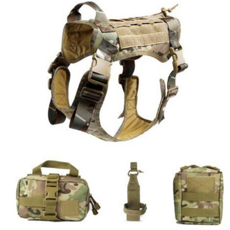 K9 "Mission Ready" Tactical Harness System - Heavy Duty Vest with 3 Detachable MOLLE Pouches (Admin / IFAK / Hydration)