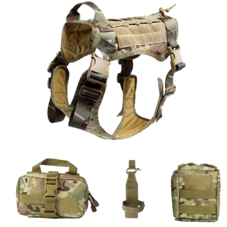 K9 "Mission Ready" Tactical Harness System - Heavy Duty Vest with 3 Detachable MOLLE Pouches (Admin / IFAK / Hydration)