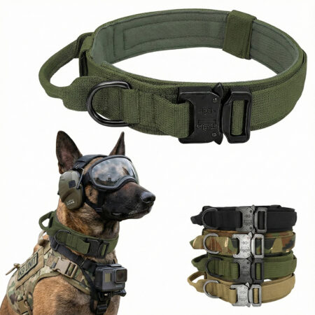 K9 "Command" Heavy Duty Tactical Collar - Quick-Release Metal Buckle with Control Handle (Air Tag Ready)